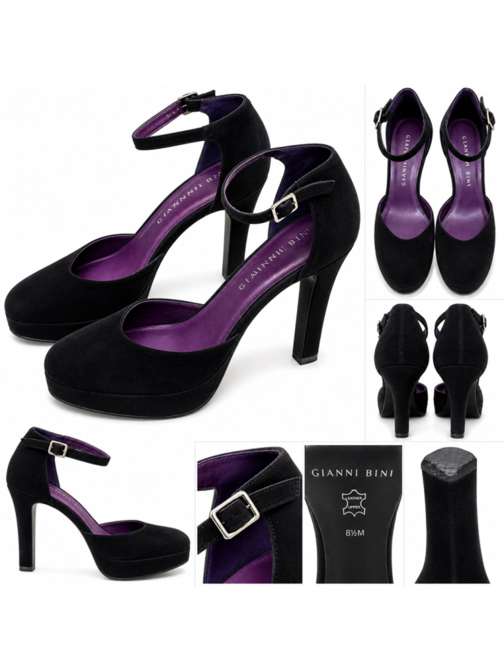 Gianni Bini Black Suede D’Orsay Platform Heels 8.5M Ankle Strap